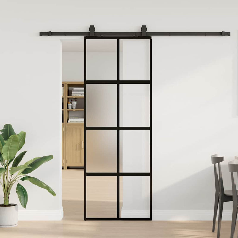 Chargez l'image dans la visionneuse de la galerie, Vidaxl schuifdeur met beslagset 76x205 cm gehard glas zwart
