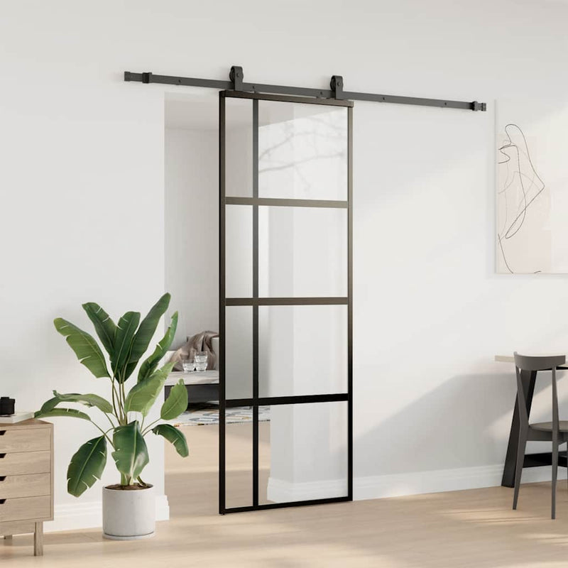 Chargez l'image dans la visionneuse de la galerie, Vidaxl schuifdeur met beslagset 76x205 cm gehard glas zwart
