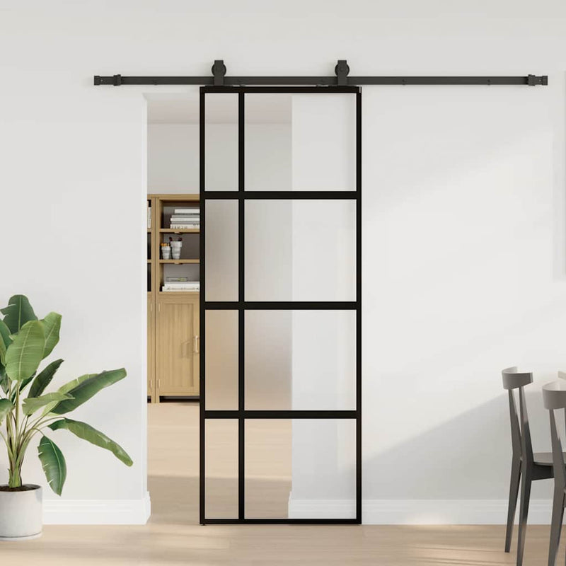 Chargez l'image dans la visionneuse de la galerie, Vidaxl schuifdeur met beslagset 76x205 cm gehard glas zwart
