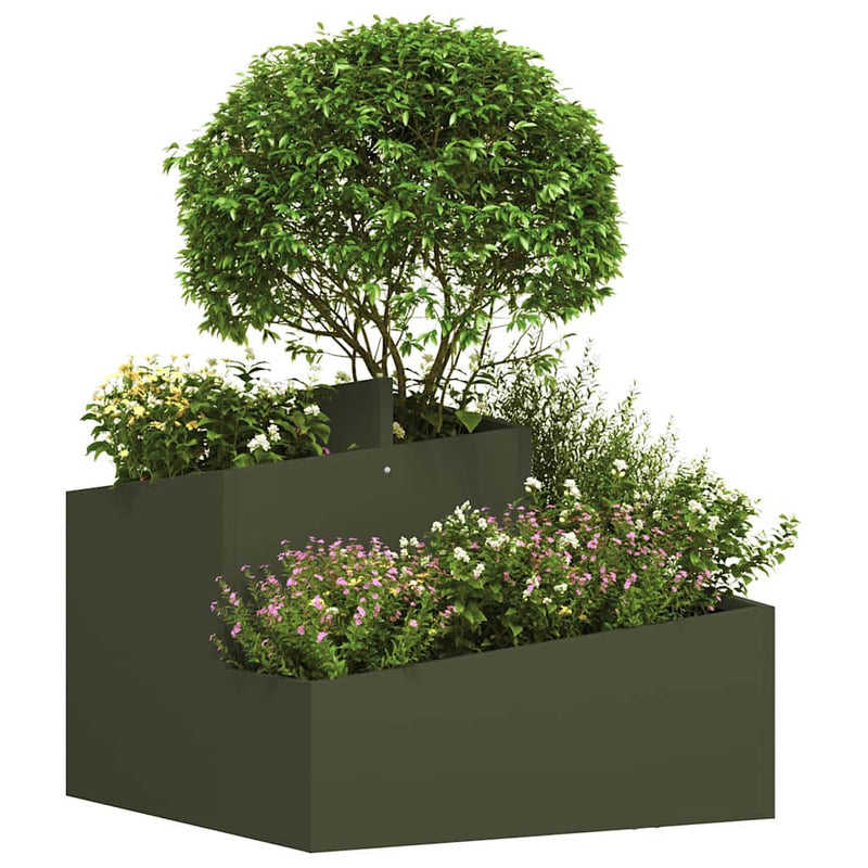 Chargez l'image dans la visionneuse de la galerie, Vidaxl tuin bloempot olijf groen 60 x 60 x 50 cm koudgewalst staal

