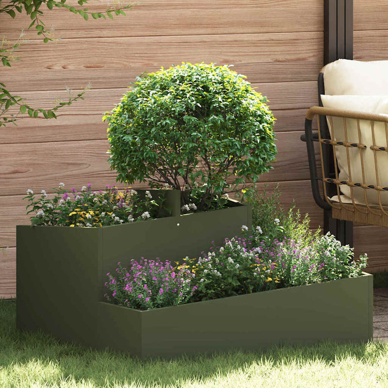 Afbeelding laden in galerijviewer, Vidaxl tuin bloempot olijf groen 80 x 80 x 50 cm koudgewalst staal
