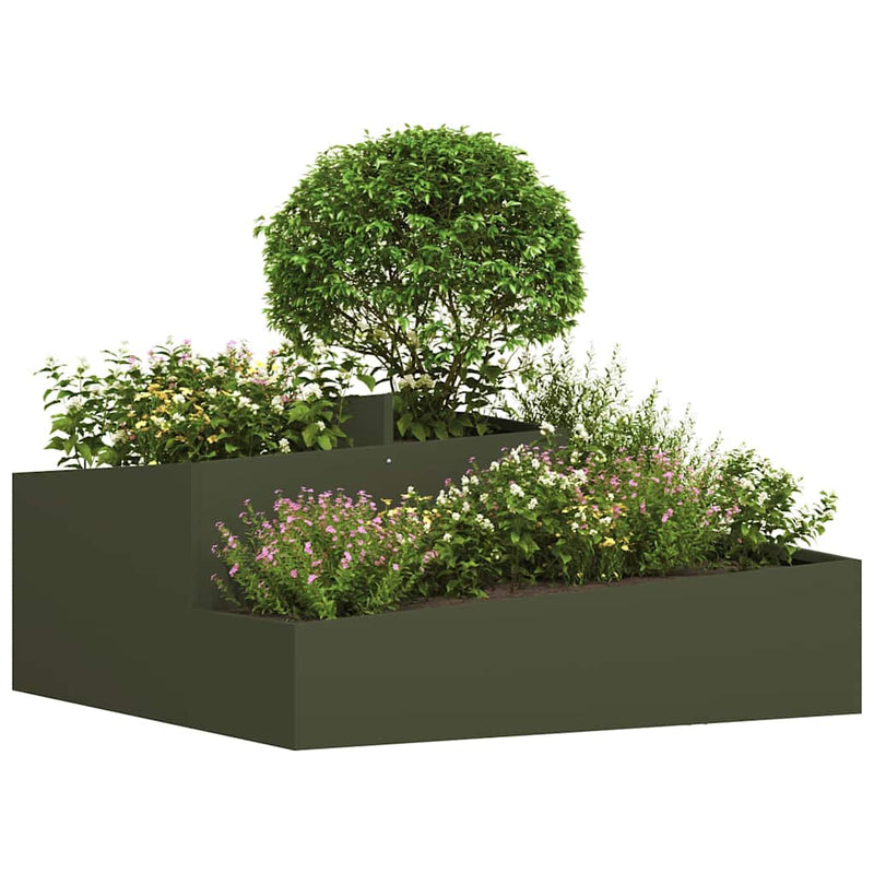 Chargez l'image dans la visionneuse de la galerie, Vidaxl tuin bloempot olijf groen 100 x 100 x 50 cm koudgewalst staal
