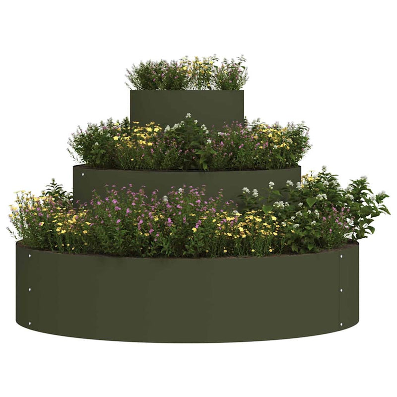 Chargez l'image dans la visionneuse de la galerie, Vidaxl tuin bloempot olijf groen 90 x 90 x 20 cm koudgewalst staal
