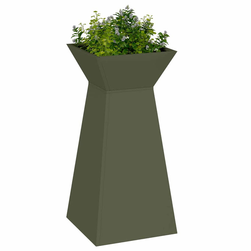 Afbeelding laden in galerijviewer, Vidaxl pilaar plantenbak olijfgroen 35 x 35 x 73 cm
