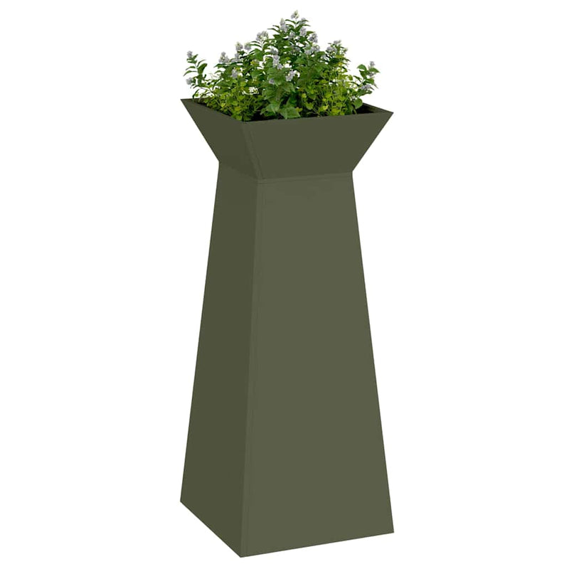 Afbeelding laden in galerijviewer, Vidaxl pilaar plantenbak olijfgroen 40 x 40 x 100 cm
