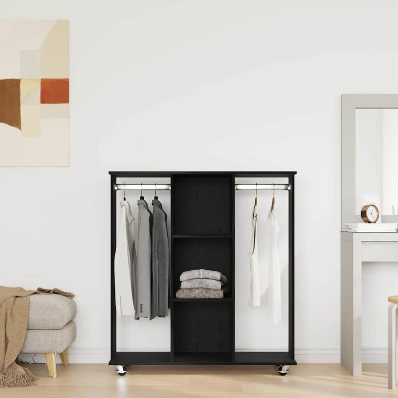 Afbeelding laden in galerijviewer, Vidaxl kledingkast met wiel zwart eiken 102 x 38 x 110 cm bewerkt hout
