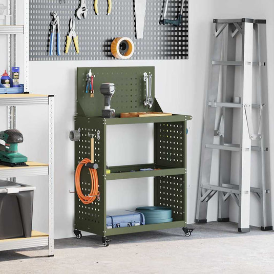 Vidaxl gereedschapswagen met plank olijf groen 65 x 35 x 111 cm