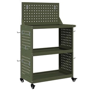Vidaxl gereedschapswagen met plank olijf groen 65 x 35 x 111 cm