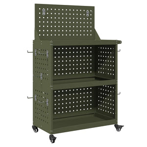 Vidaxl gereedschapswagen met plank olijf groen 65 x 35 x 111 cm