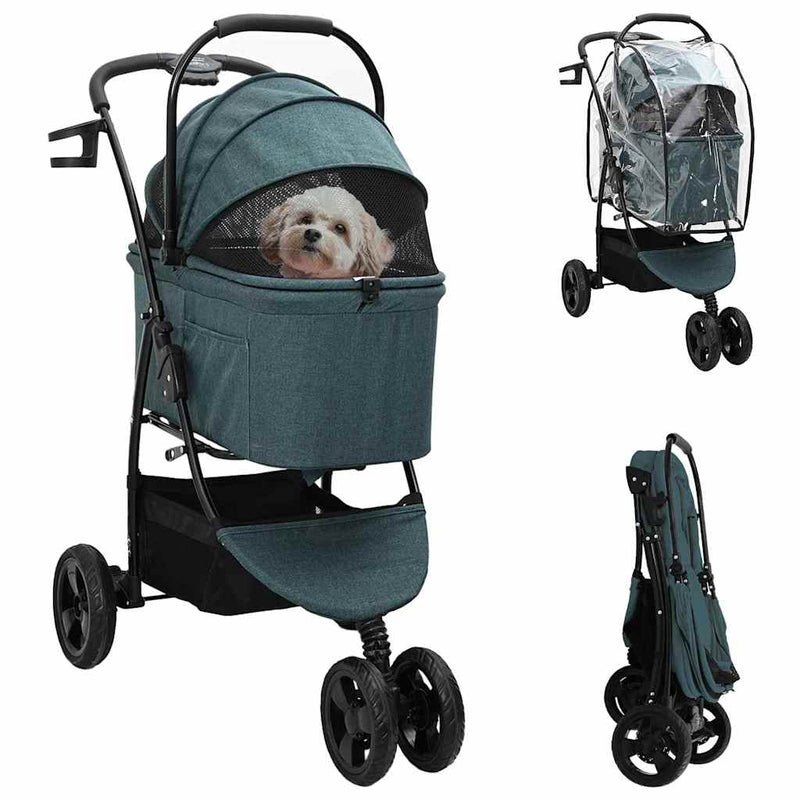 ギャラリービューアに画像をロードする, Vidaxl opvouwbare huisdierenwagen groen 78 x 54 x 101 cm polyester
