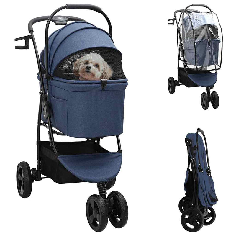 Chargez l'image dans la visionneuse de la galerie, Vidaxl opvouwbare huisdierenwagen blauw 78 x 54 x 101 cm polyester

