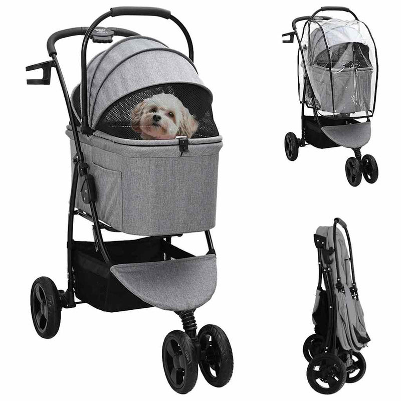 Chargez l'image dans la visionneuse de la galerie, Vidaxl opvouwbare huisdierenwagen grijs 78 x 54 x 101 cm polyester
