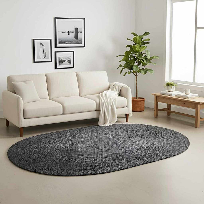 Chargez l'image dans la visionneuse de la galerie, Vidaxl vloerkleden ovaal zwart 152 x 245 cm jute
