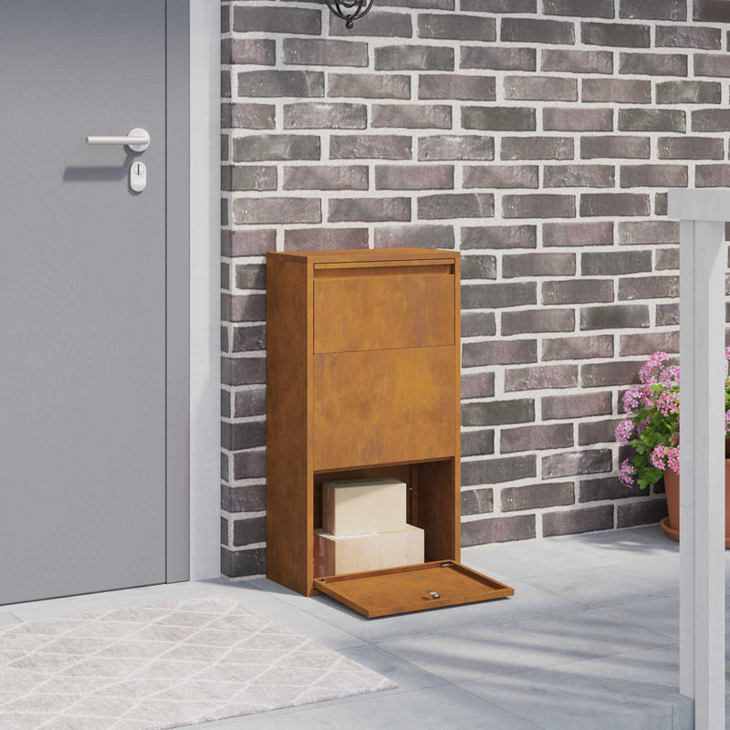 ギャラリービューアに画像をロードする, Vidaxl pakket inwerp box met slot roestig 44 x 22 x 82 cm cortenstaal
