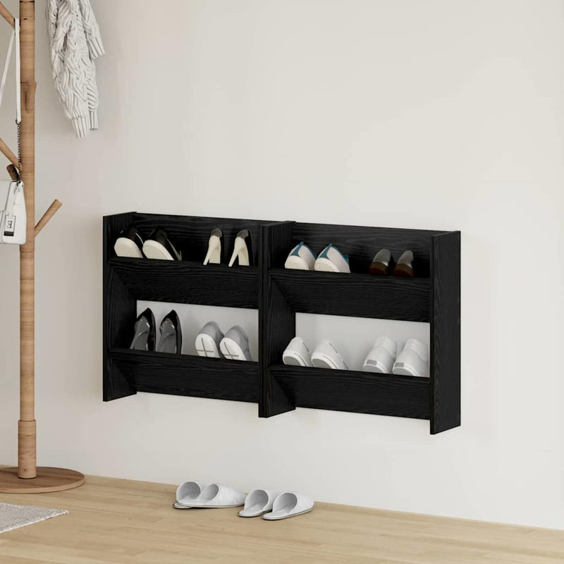ギャラリービューアに画像をロードする, Vidaxl schoenenkast 2 pcs zwart eiken 60 x 18 x 60 cm bewerkt hout
