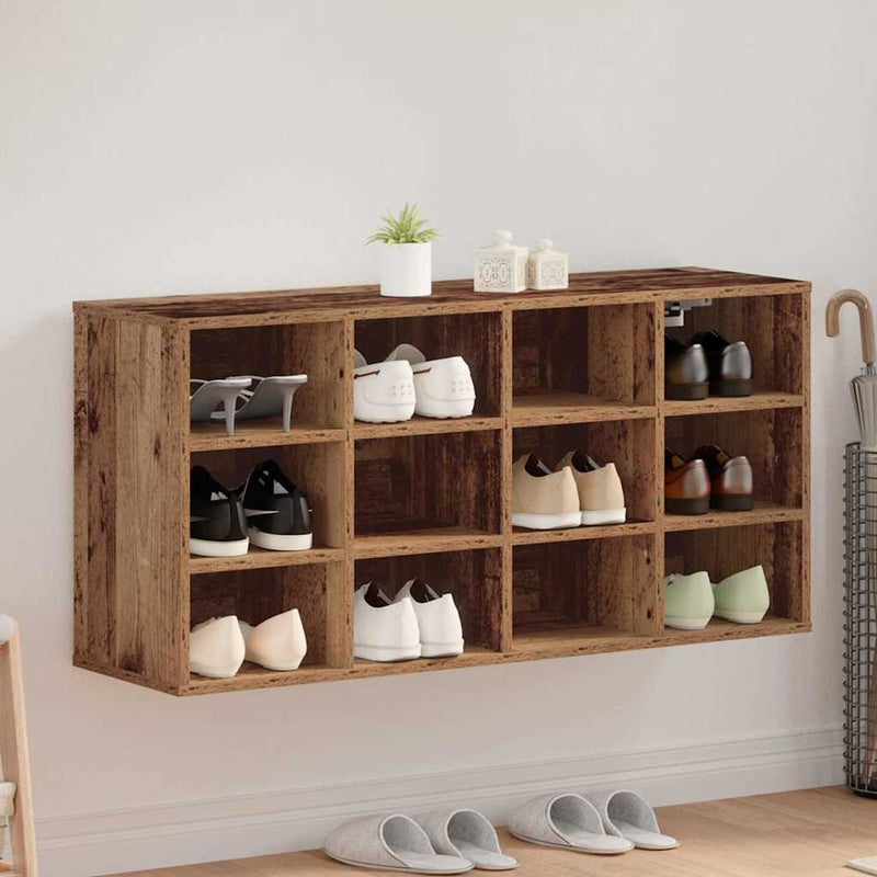 ギャラリービューアに画像をロードする, Vidaxl schoenenkast met plank oudhout 103 x 30 x 51 cm bewerkt hout
