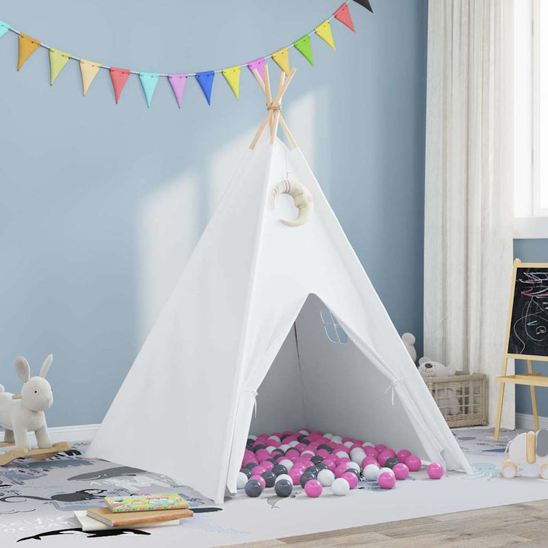 Afbeelding laden in galerijviewer, Vidaxl teepee tent wit 120 x 120 x 150 cm stof en plastic
