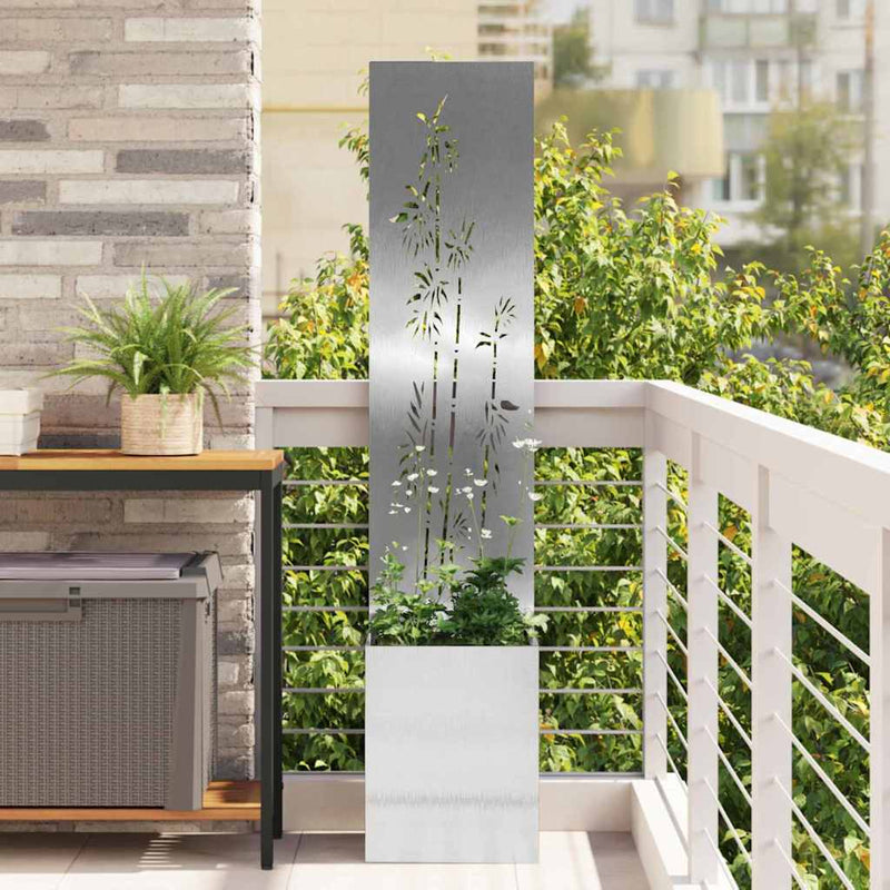 Afbeelding laden in galerijviewer, Vidaxl tuin privacy screen bloemen zilver 32 x 140 cm roestvrij staal
