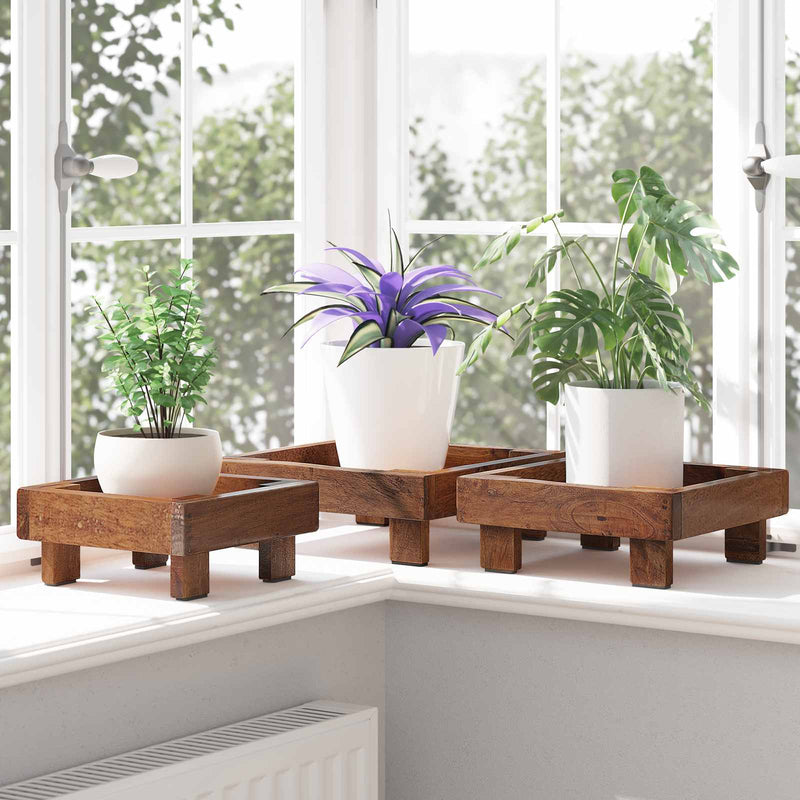 Chargez l'image dans la visionneuse de la galerie, Vidaxl plantenstandaard 3 pcs bruin mahoniehout

