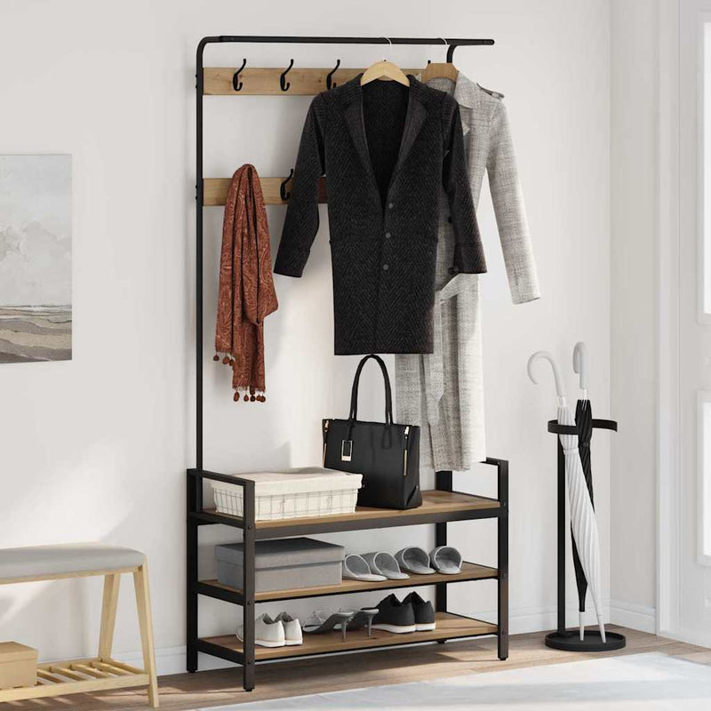 Afbeelding laden in galerijviewer, Vidaxl kapstok met plank artisan eiken 95 x 34 x 184 cm bewerkt hout
