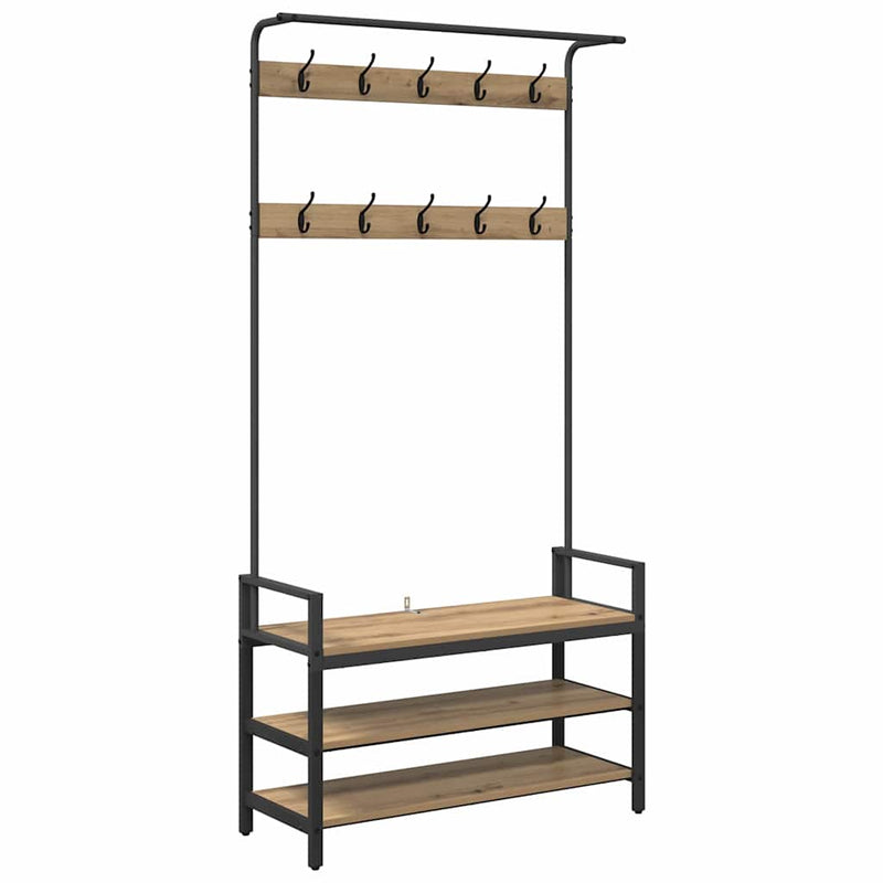 Afbeelding laden in galerijviewer, Vidaxl kapstok met plank artisan eiken 95 x 34 x 184 cm bewerkt hout
