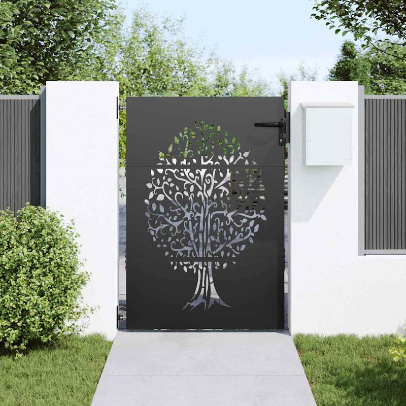 Chargez l'image dans la visionneuse de la galerie, Vidaxl tuinpoort met slot zwart 85 x 125 cm poedergecoat staal

