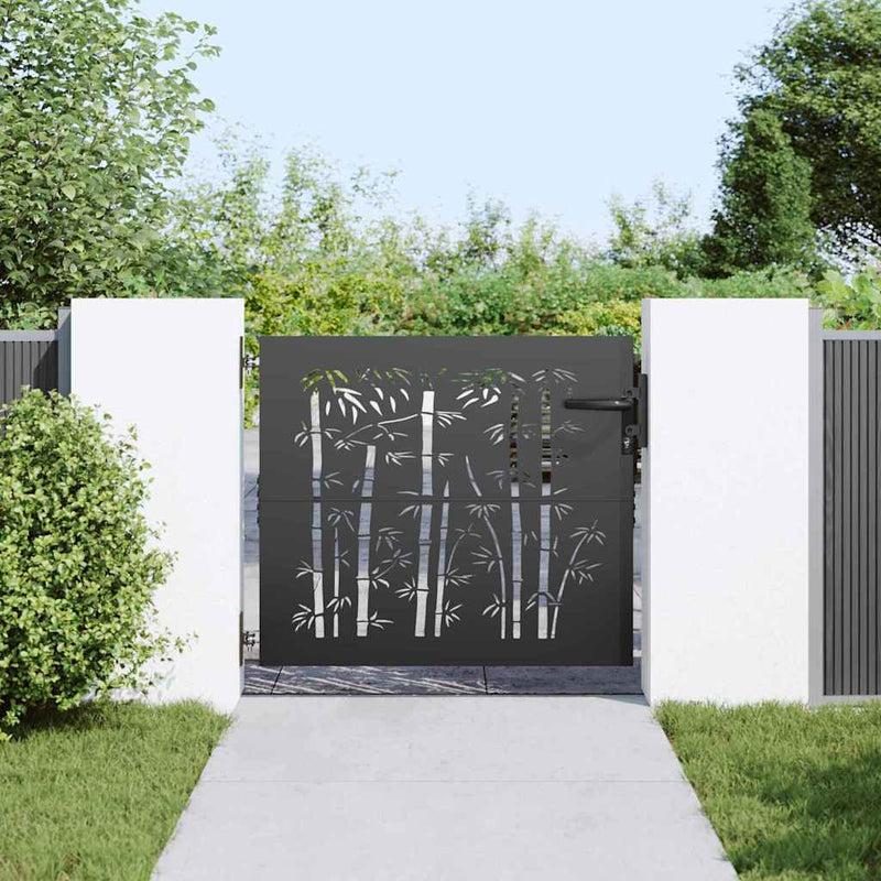 ギャラリービューアに画像をロードする, Vidaxl tuinpoort met slot zwart 85 x 175 cm poedergecoat staal
