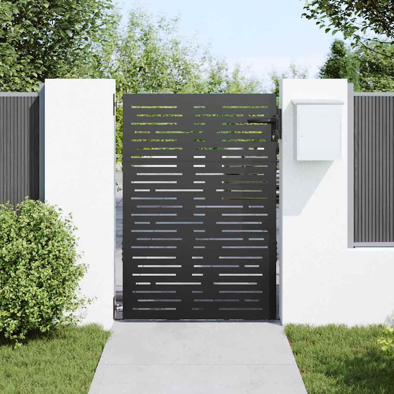 ギャラリービューアに画像をロードする, Vidaxl tuinpoort met slot zwart 85 x 125 cm poedergecoat staal
