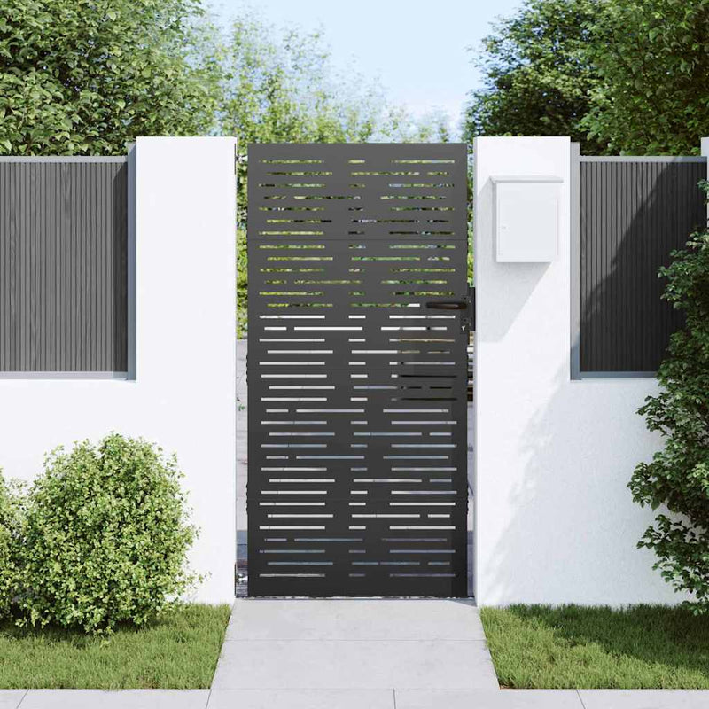 Afbeelding laden in galerijviewer, Vidaxl tuinpoort met slot zwart 85 x 200 cm poedergecoat staal
