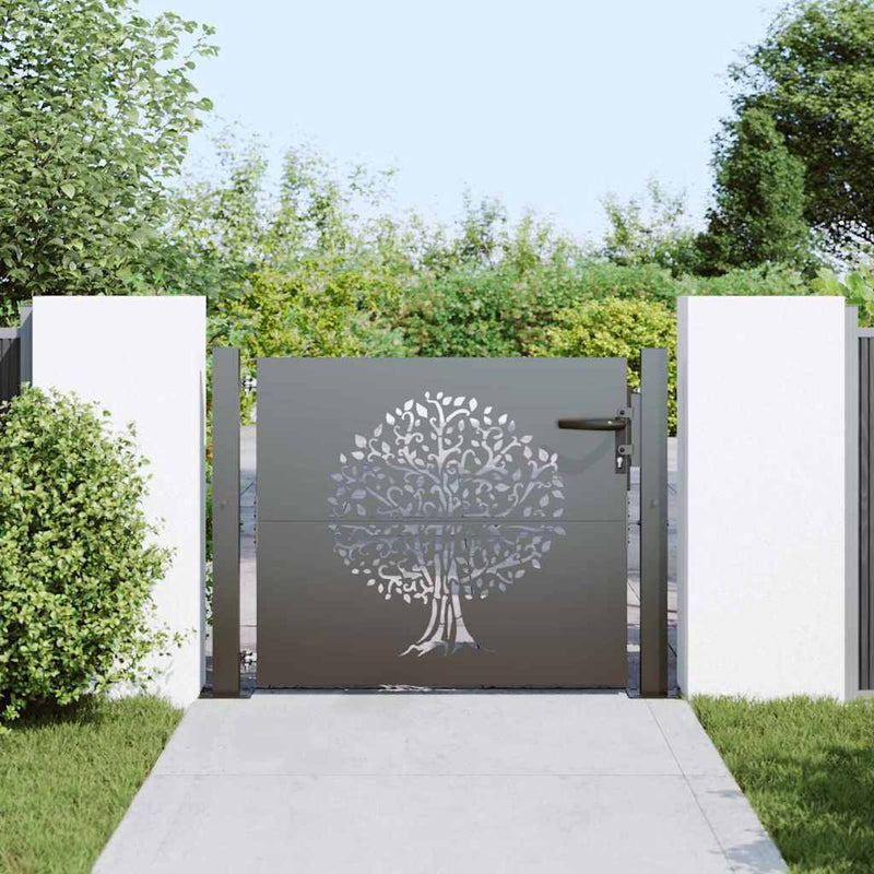 ギャラリービューアに画像をロードする, Vidaxl tuinpoort met slot zwart 110 x 105 cm poedergecoat staal
