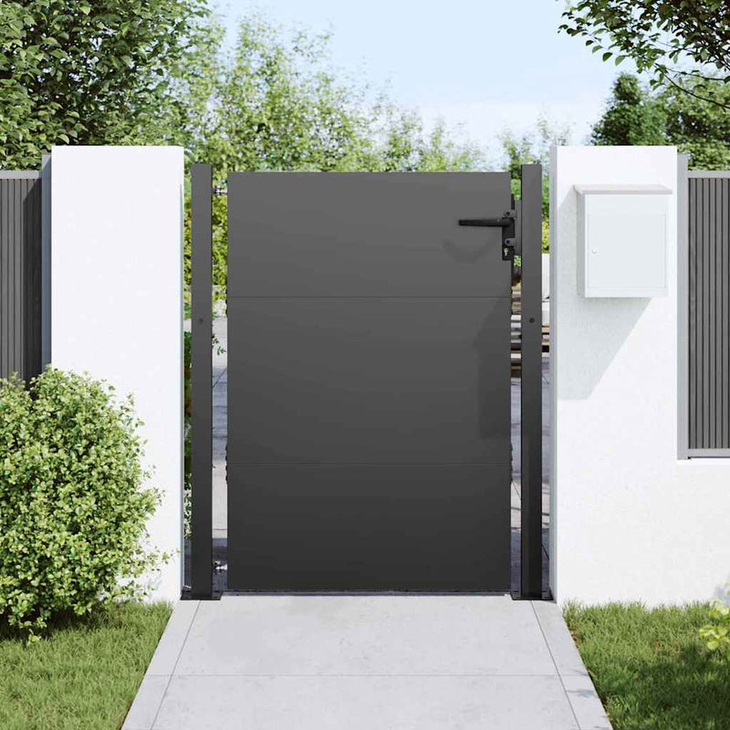Afbeelding laden in galerijviewer, Vidaxl tuinpoort met slot zwart 110 x 155 cm gepoedercoat staal
