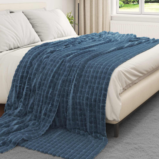 Vidaxl gooi deken marineblauw 240 x 220 cm fleece