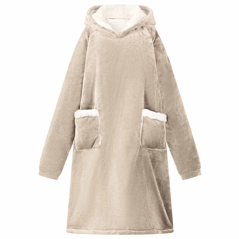 Afbeelding laden in galerijviewer, Vidaxl deken hoodie beige l fleece en flanel
