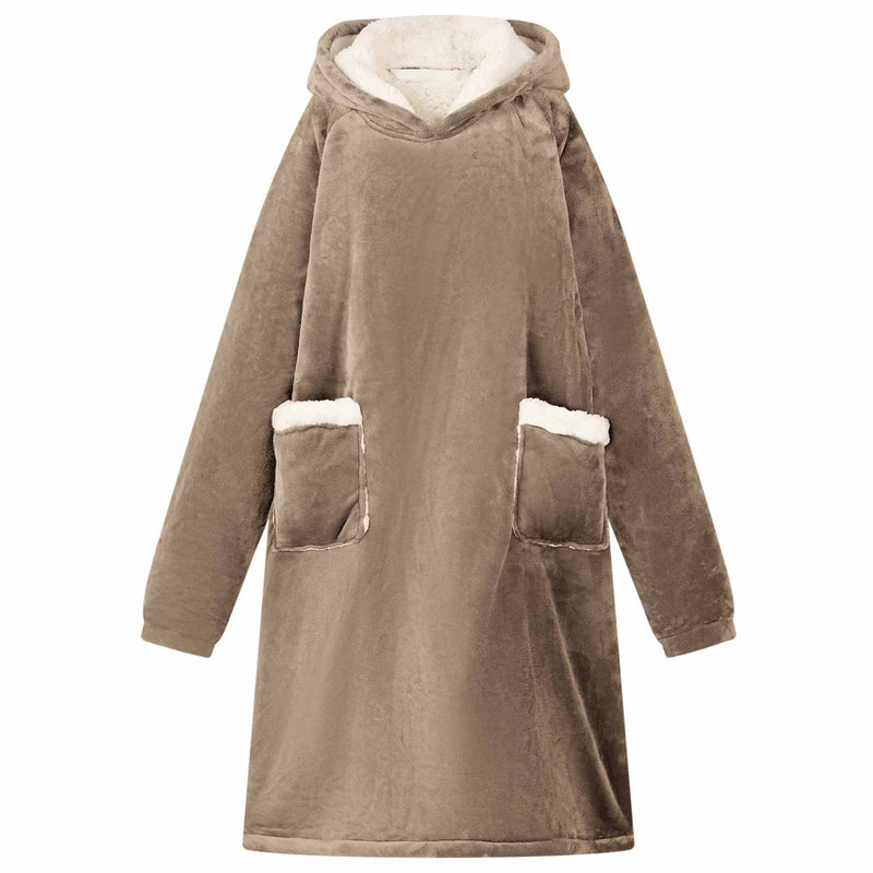 Afbeelding laden in galerijviewer, Vidaxl deken hoodie kameel m fleece en flanel
