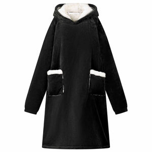 Vidaxl deken hoodie zwart m fleece en flanel
