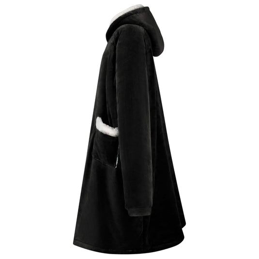 Vidaxl deken hoodie zwart m fleece en flanel