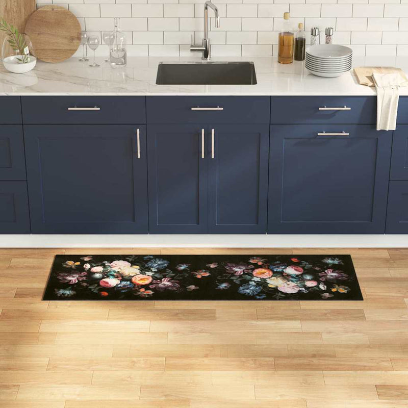 Afbeelding laden in galerijviewer, Vidaxl keuken vloerkleed zwart 150 x 45 cm fluweel
