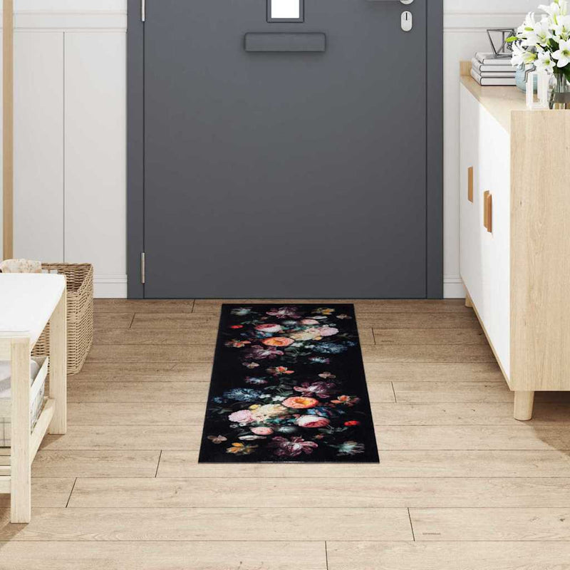 Afbeelding laden in galerijviewer, Vidaxl keuken vloerkleed zwart 150 x 45 cm fluweel
