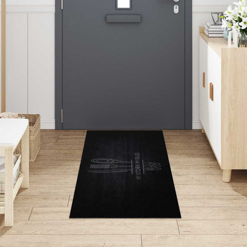 Chargez l'image dans la visionneuse de la galerie, Vidaxl keuken vloerkleed bestek zwart 180 x 60 cm fluweel
