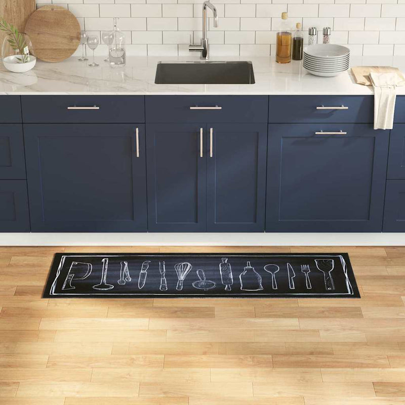 Afbeelding laden in galerijviewer, Vidaxl keuken vloerkleed zwart 150 x 45 cm fluweel
