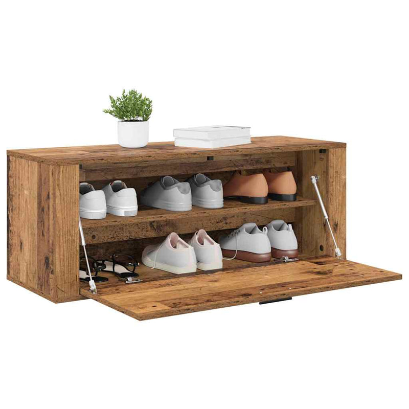 ギャラリービューアに画像をロードする, Vidaxl schoenenkast met plank oud hout 100 x 35 x 38 cm bewerkt hout
