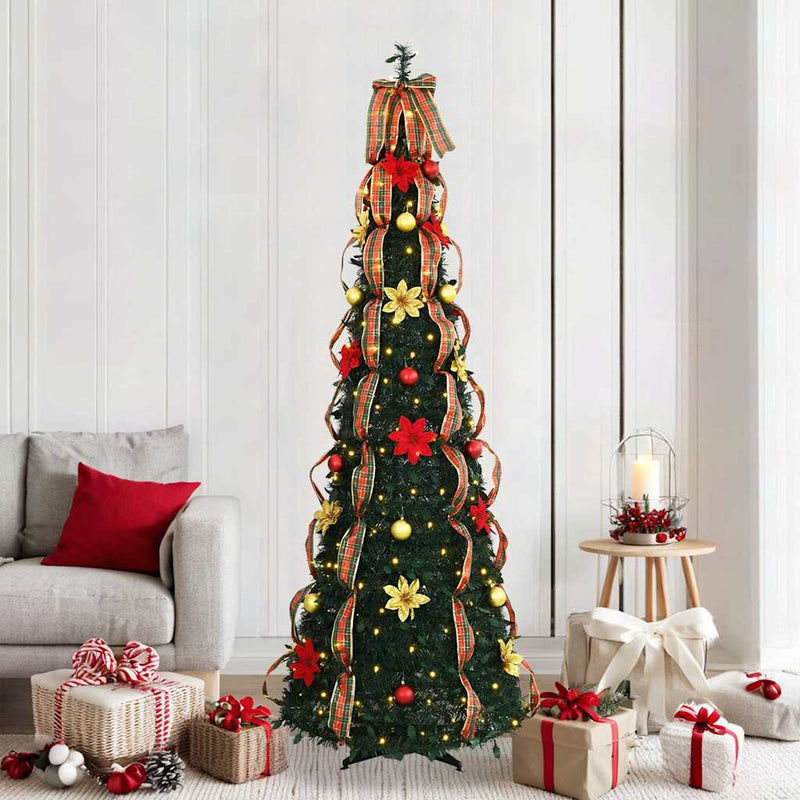 Afbeelding laden in galerijviewer, Vidaxl kunstkerstboom met 200 led met standaard groen 215 cm pvc

