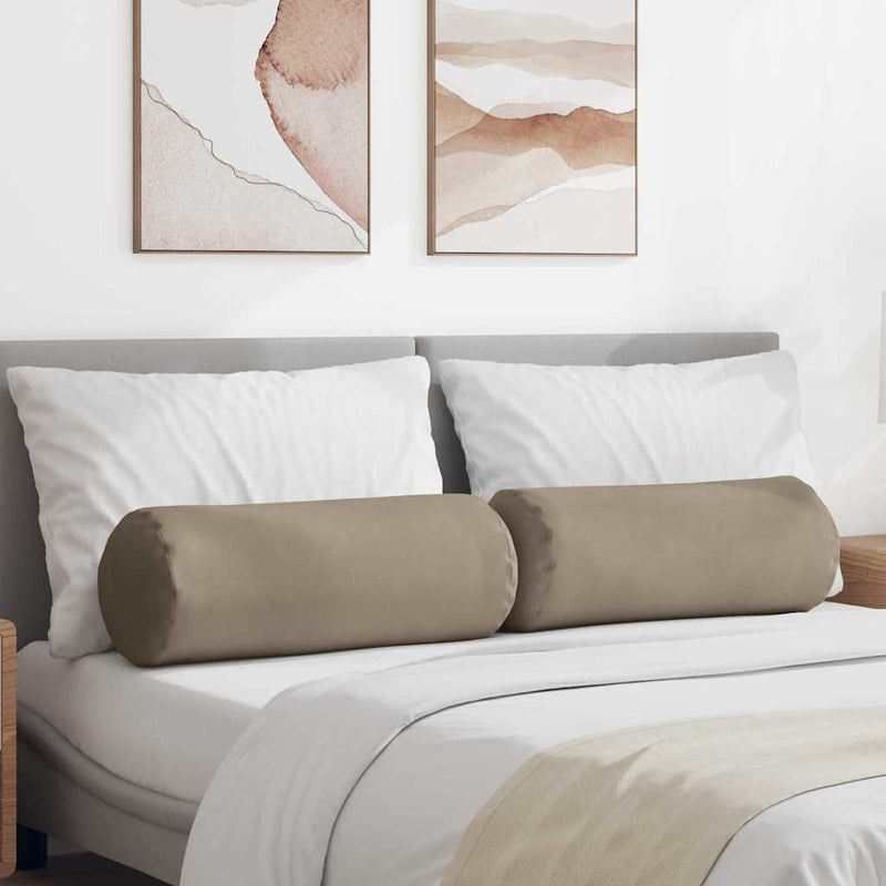 Afbeelding laden in galerijviewer, Vidaxl bolster kussens 2 stuks taupe ø 25 x 70 cm microvezel stof
