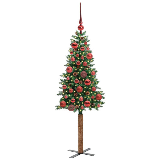Vidaxl slanke kerstboom groen 150 cm pvc en massief dennenhout