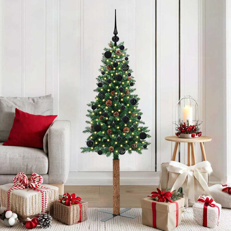 ギャラリービューアに画像をロードする, Vidaxl slanke kerstboom groen 150 cm pvc en massief dennenhout

