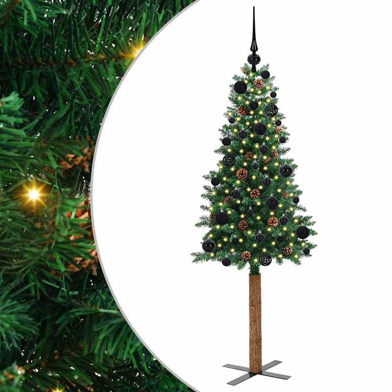 ギャラリービューアに画像をロードする, Vidaxl slanke kerstboom groen 150 cm pvc en massief dennenhout

