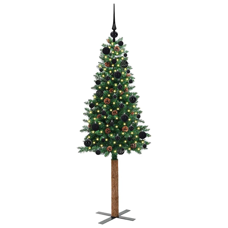 ギャラリービューアに画像をロードする, Vidaxl slanke kerstboom groen 150 cm pvc en massief dennenhout

