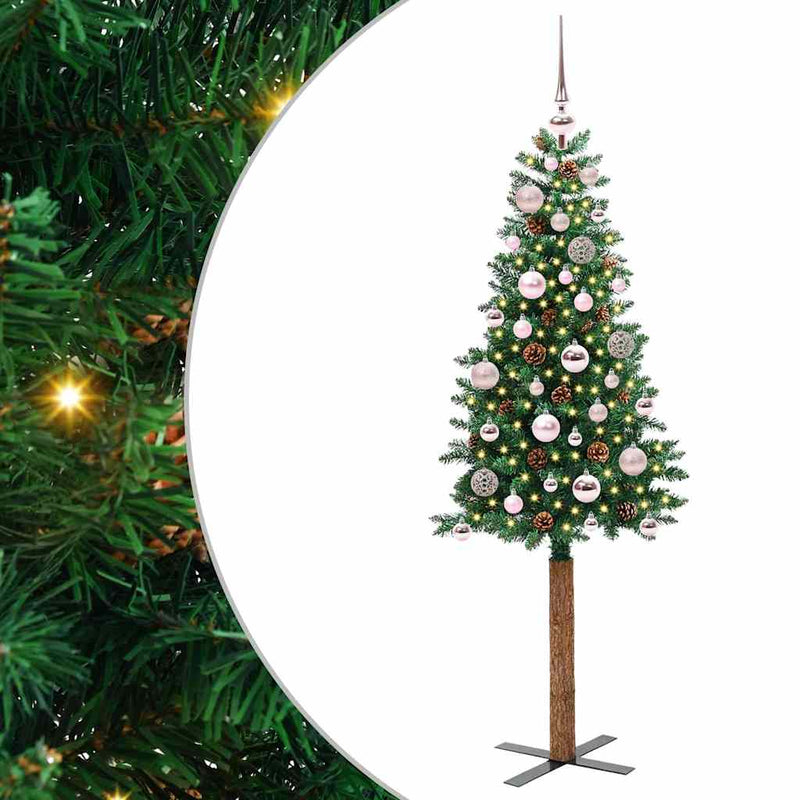 ギャラリービューアに画像をロードする, Vidaxl slanke kerstboom groen 150 cm pvc en massief dennenhout
