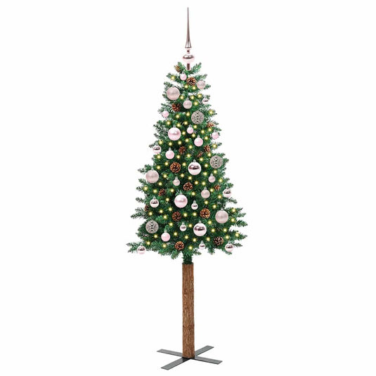 Vidaxl slanke kerstboom groen 150 cm pvc en massief dennenhout