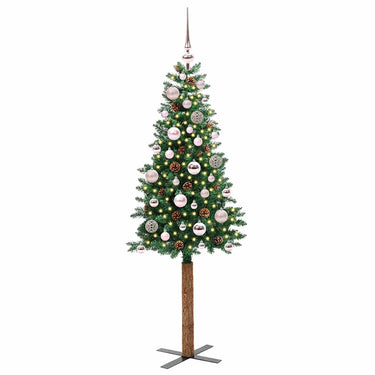 Vidaxl slanke kerstboom groen 150 cm pvc en massief dennenhout